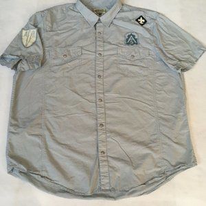 #70 American Rag pearl Snap button Shirt Mens Size XXL blue patches stitch